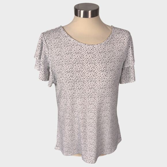 Adrianna Papell Medium Short Flutter Sleeve Pullover Top Dotted Print Polyester - Picture 1 of 9